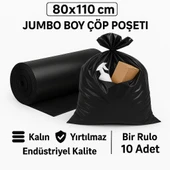 80x110 Jumbo Boy Çöp Poşeti  Siyah  Kalın ve Dayanıklı  20 Rulo  200 lü Paket thumbnail 1