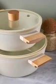 Cookwood Beige 9 Parça Tencere Tava Seti Indüksiyon Tabanlı Ahşap Saplı 18081 - 3