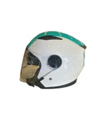 Jiekai Yarım Açık Güneş Vizörlü Kask Parlak Yeşil Beyaz M Beden (57-58 Cm) thumbnail 1