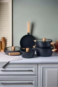 Cookwood Black 9 Parça Tencere Tava Seti Indüksiyon Tabanlı Ahşap Saplı 18080 - 1