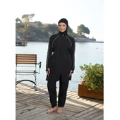 Estiva Biyeli Eldiven Detaylı Fermuarlı Tam Kapalı Tesettür Mayo - 1