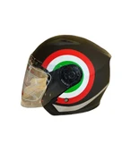 Jiekai Yarım Açık Güneş Vizörlü Kask Mat Siyah (Kırmızı-Beyaz-Yeşil) M Beden - 2