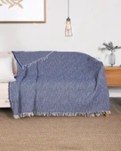 Çok Amaçlı Pamuklu Kaliteli Sık Dokuma 175X215 Cm Kaymaz Koltuk Kanepe Örtüsü (Lacivert) thumbnail 1