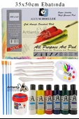 Alex Schoeller Çok Amaçlı Sanatsal Blok 35x50 200 gr 15 Yaprak Monalisa 70 ml Akrilik Boya 6 Renk Plastik Spatula Fırça - 1