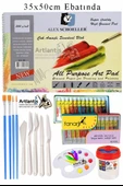 Alex Schoeller Çok Amaçlı Sanatsal Blok 35x50 200 gr 15 Yaprak Fanart 12 Renk 12 ml Akrilik Boya Plastik Spatula Fırça - 1