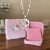 Hello Kitty Figür Gümüş Renk Bijuteri Kolye Zarif ve Şık Tasarım Kadın & Çocuklara Özel Hediye thumbnail 1