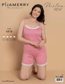 Pijamerry Kadın İp Askılı MİLAN Kumaş Likralı Şortlu Pijama Takımı 6018 - 1 Adet  L Pembe - 2