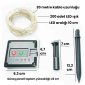UpWay Güneş Enerjili Su Geçirmez 20 Metre Bahçe Veranda Balkon Teras Dekoratif 200 Led Işık - 8