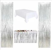 BEYAZ MASA ÖRTÜSÜ, GÜMÜŞ MASA ETEĞİ, 2 ADET GÜMÜŞ ARKA FON thumbnail 1