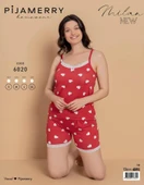 Pijamerry Kadın İp Askılı MİLAN Kumaş Likralı Şortlu Pijama Takımı 6020 - 1 Adet  XL Kırmızı - 2