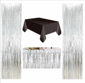 SİYAH MASA ÖRTÜSÜ, GÜMÜŞ MASA ETEĞİ, 2 ADET GÜMÜŞ ARKA FON PERDE thumbnail 1