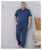 Pijamoni Erkek Battal Düğme Yaka Penye Kısa Kol  Pijama Takımı 6730/1 - 1 Adet  Mavi 5XL thumbnail 1