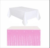 BEYAZ MASA ÖRTÜSÜ, PEMBE MASA ETEĞİ thumbnail 1