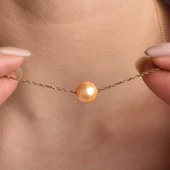 14 Ayar Altın Kaplama Sarı Renkli Tek İnci Gümüş Kolye - CNP00153 thumbnail 2