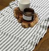 Fırfırlı Gri Çizgili Keten Runner 40 x 150 - 2