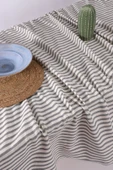 Gri Çizgili Keten Masa Örtüsü - 3