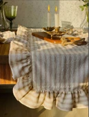 Fırfırlı Sütlü Kahve Çizgili Keten Runner 40 x 150 - 2