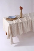 Sütlü Kahve Çizgili Keten Masa Örtüsü - 4