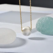 14 Ayar Altın Kaplama Beyaz Tek İnci Gümüş Kolye - CNP00152 thumbnail 4