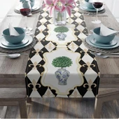 Cortly Harlequin Fleur de lis chinoiserie mavi ve beyaz vazo Desen Ranır - Runner thumbnail 1