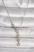 KUZGUN ONLİNE SHOP 316L Çelik Gümüş Renk Zincir Zirkon Taşlı Yıldız Model Kadın Kolye - Lisinya - 1