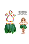 KUZGUN ONLİNE SHOP Çocuk Hawaii Kostüm Seti - Yaprak Etek Hawaii Set - 5 Parça - Lisinya - 1
