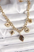 KUZGUN ONLİNE SHOP 316L Çelik Gold Renk Kaplan Göz Taşlı Göz Figür Kadın Kolye - Lisinya - 1