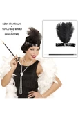 KUZGUN ONLİNE SHOP Retro Charliston Aksesuar Seti 2039ler 9039lar Gatsby Kostüm Seti - Lisinya - 1