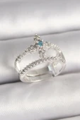 KUZGUN ONLİNE SHOP Pirinç Gümüş Renk Zirkon Taşlı Ayarlanabilir Model Kadın Yüzük - Lisinya - 1