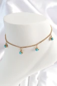 KUZGUN ONLİNE SHOP 316L Çelik Gold Renk Zincir Model Mavi Taşlı Sallantı Figür Kadın HalHal - Lisinya - 1