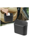 Siyah Araba Çöp Kutusu Portatif Kapaklı Araç İçi Çöp Kovası Oto Aksesuar Kutu Tüm Araçlara Uyumlu thumbnail 1