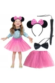 KUZGUN ONLİNE SHOP Minnie Kostüm Seti (Pembe Tütü Etek + Pembe Taç + Papyon + Kuyruk) - 1