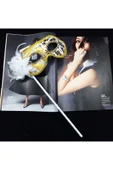 KUZGUN ONLİNE SHOP Lüks Taşlı Saplı Maskeli Balo Maskesi Beyaz Renk 35 Cm - Lisinya - 1