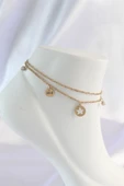 KUZGUN ONLİNE SHOP 316L Çelik Gold Renk Zirkon Taş Detay Yıldız Halhal - Lisinya - 1