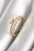 KUZGUN ONLİNE SHOP Pirinç Gold Renk Zirkon Taşlı Kelebek Figür Kadın Yüzük - Lisinya - 1
