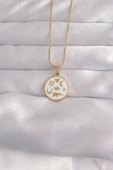 KUZGUN ONLİNE SHOP 316L Çelik Gold Renk Beyaz Mineli Karışık Figürlü Tarot Kolye - Lisinya - 1