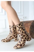 KUZGUN ONLİNE SHOP Leopar Cilt Streç Topuklu Bot - 1