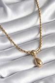 KUZGUN ONLİNE SHOP 316L Çelik Gold Renk Yılan Sırtı Zincir Model Damla Sallantı Kadın Kolye - Lisinya - 1