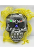 KUZGUN ONLİNE SHOP Sarı Saçlı Led Işıklı Kuru Kafa İskelet Korku Maskesi 22x25 Cm - Lisinya - 1