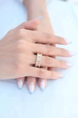 KUZGUN ONLİNE SHOP Zirkon Taşlı Baget Gold Renk Kadın Yüzük - Lisinya - 1