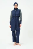 Tesmay 22165 Tam Kapalı Lacivert Hızlı Kuruyan Kumaş Büyük Beden Tesettür Mayo thumbnail 7