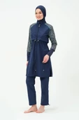 Tesmay 22165 Tam Kapalı Lacivert Hızlı Kuruyan Kumaş Büyük Beden Tesettür Mayo thumbnail 5