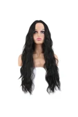 KUZGUN ONLİNE SHOP Uzun Su Dalgası Fiber Sentetik Peruk / Koyu Kahve - 1