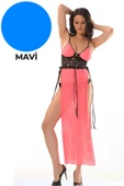 KUZGUN ONLİNE SHOP Mavi Dantel Gecelik - 1