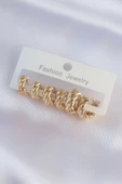 KUZGUN ONLİNE SHOP Pirinç Gold Renk Minimal Tırtıklı Küpe Seti - Lisinya - 1