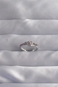 KUZGUN ONLİNE SHOP Pirinç Gümüş Renk Renkli Zirkon Taşlı Ayarlamalı Yüzük - Lisinya - 1