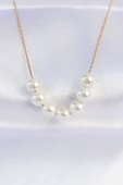 KUZGUN ONLİNE SHOP 316L Çelik Zincir Gold Renk Sıralı İnci Taşlı Kolye - Lisinya - 1