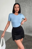 KUZGUN ONLİNE SHOP Rahat Ve Şık Kısa Kollu Bisiklet Yaka Likralı Viskon Penye Body Bebe Mavisi ( Lisinya ) - 1