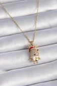 KUZGUN ONLİNE SHOP 316L Çelik Gold Renk Zirkon Taşlı Yılbaşı Temalı Ren Geyiği Figür Kadın Kolye - Lisinya - 1