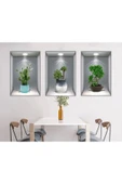 KUZGUN ONLİNE SHOP Pratik 3d Çiçek Vazo Duvar Sticker 3 Lü Set Gri Fon ( Lisinya ) - 1